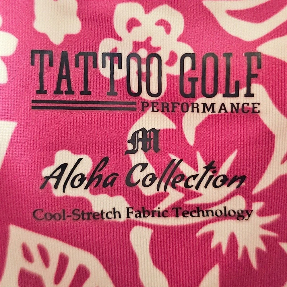 Tattoo Golf Performance Aloha Collection Pink Tropical Skull Polo Shirt Mens M